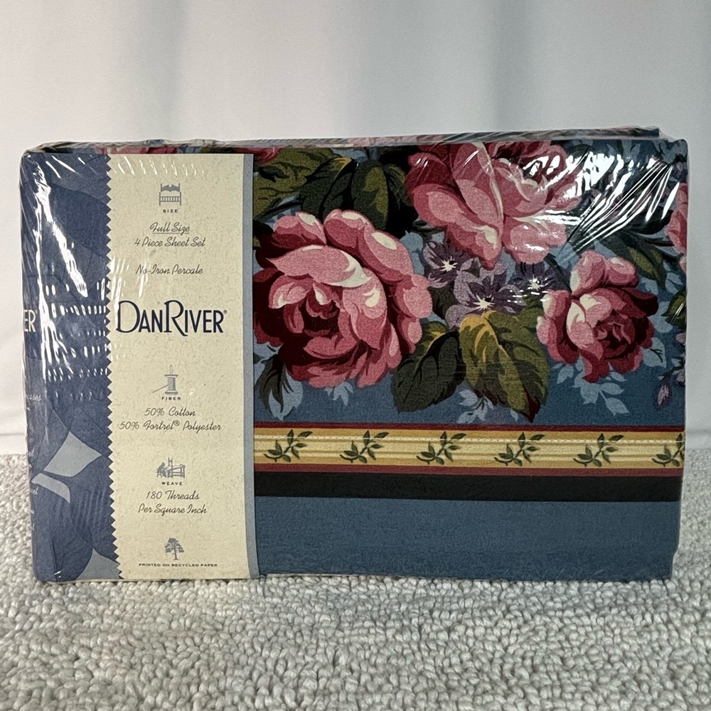 VTG Dan River “Janine” Full Size 4 Piece Sheet Set‎ No-Iron Percale 180TC NWT